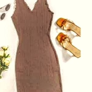 SHEIN NEVER WORN:Stretchy, Brown, Sleeveless, Summer Dress